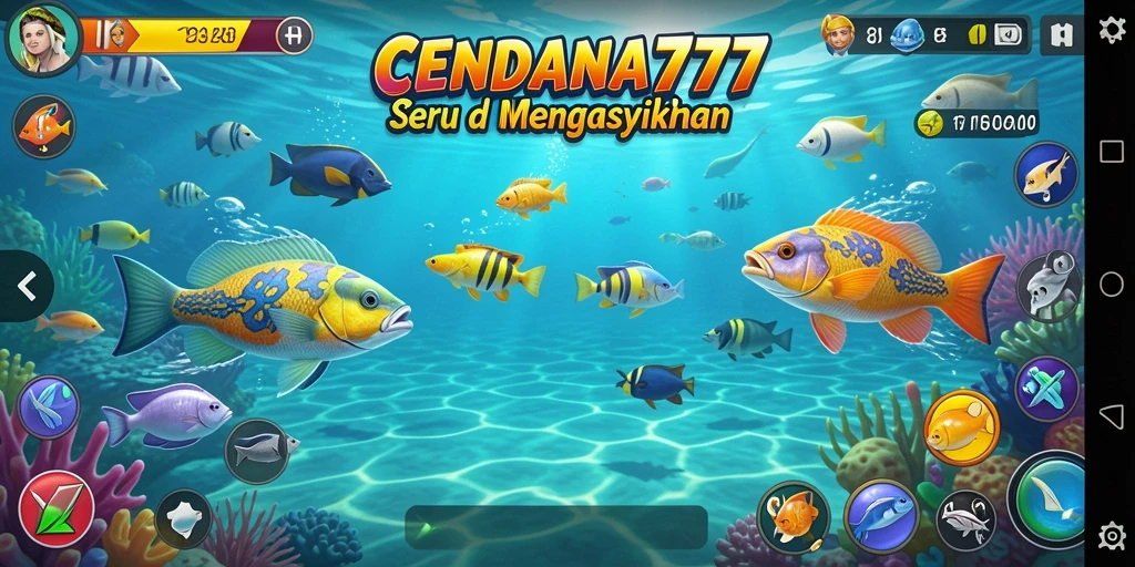 Tampilan gameplay CENDANA777 yang menarik dengan ikan beragam dan senjata tembak.