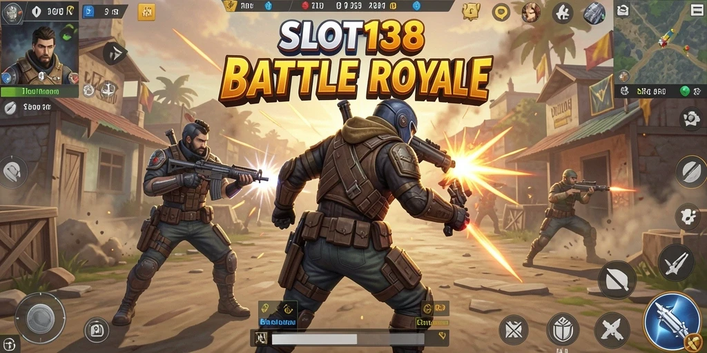 Screenshot utama SLOT138 menampilkan aksi seru dalam pertarungan Battle Royale.